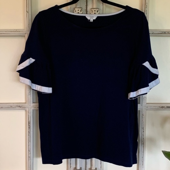 crown & ivy Tops - Crown & Ivy, Short Ruffle Sleeve Top, Navy Blue, Size S
